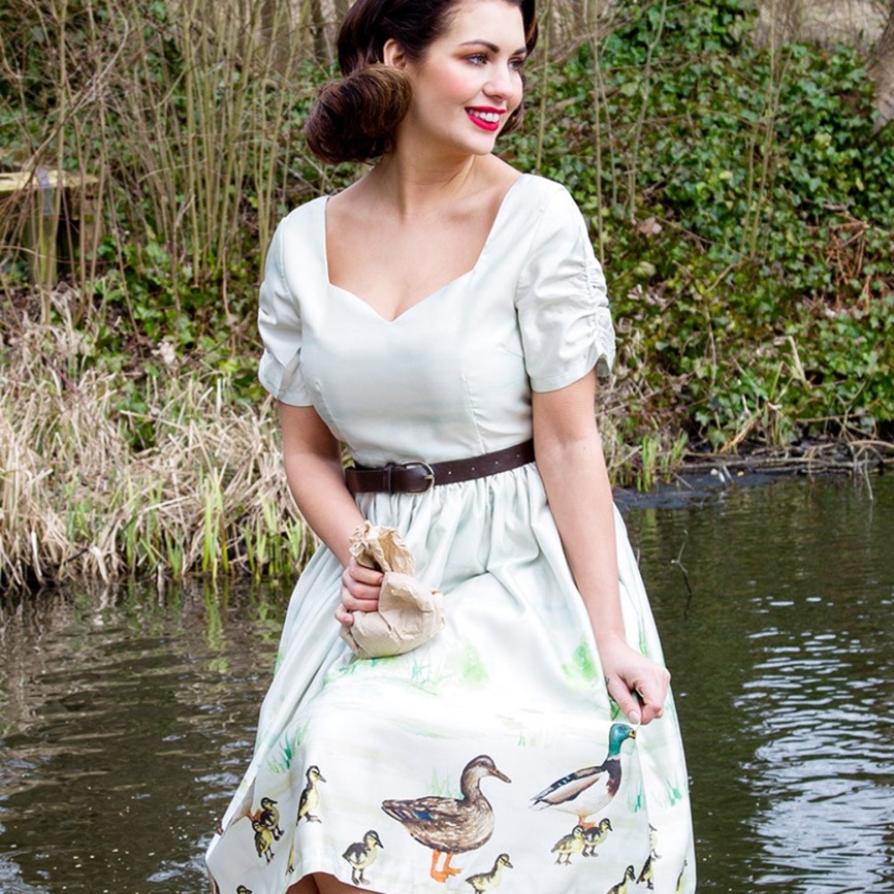 Lind Bop Swing Dress with Duckling Border Print